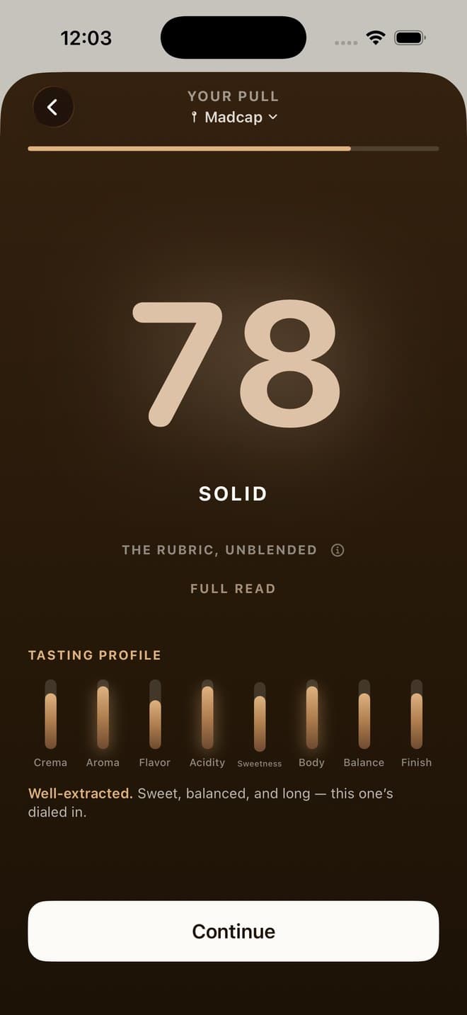 A tasting page — an 89 Outstanding at Washed Up Coffee